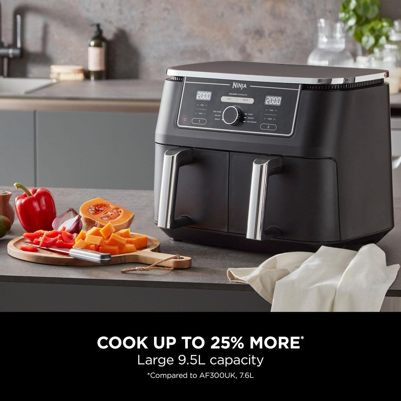 Buy Ninja,Ninja Foodi MAX Dual Zone Digital Air Fryer, 2 Drawers, 9.5L, 6-in-1, Uses No Oil, Max Crisp, Roast, Bake, Reheat, Dehydrate, Cook 8 Portions, Non-Stick Dishwasher Safe Baskets, Black AF400UK - Gadcet UK | UK | London | Scotland | Wales| Near Me | Cheap | Pay In 3 | Kitchen Appliances